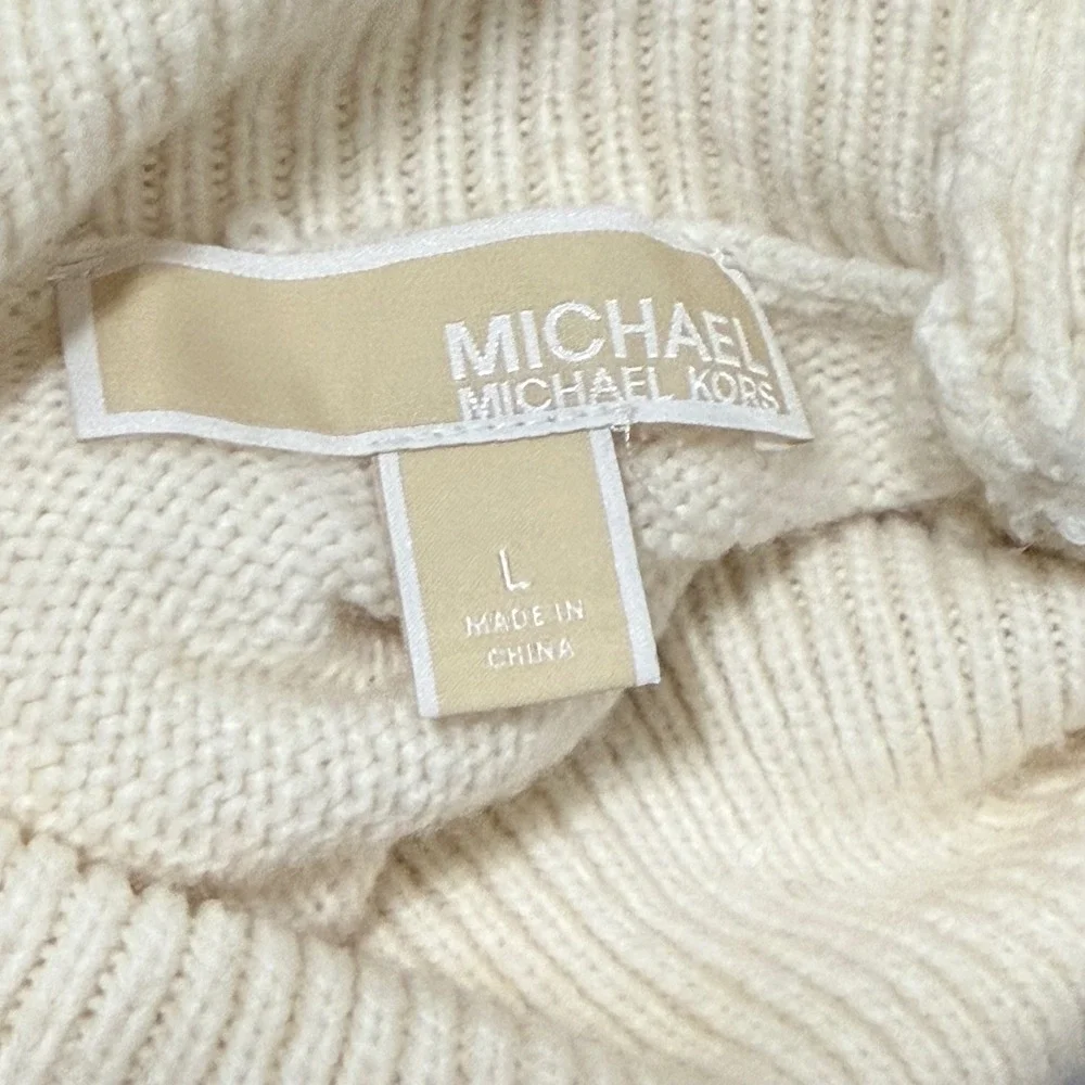 MICHAEL KORS Womens‎ Cream Turtleneck Sweater Gold Button Side Detail Size L